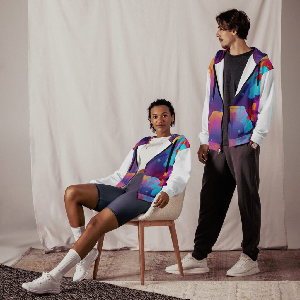 Colourful and white Unisex zip hoodie