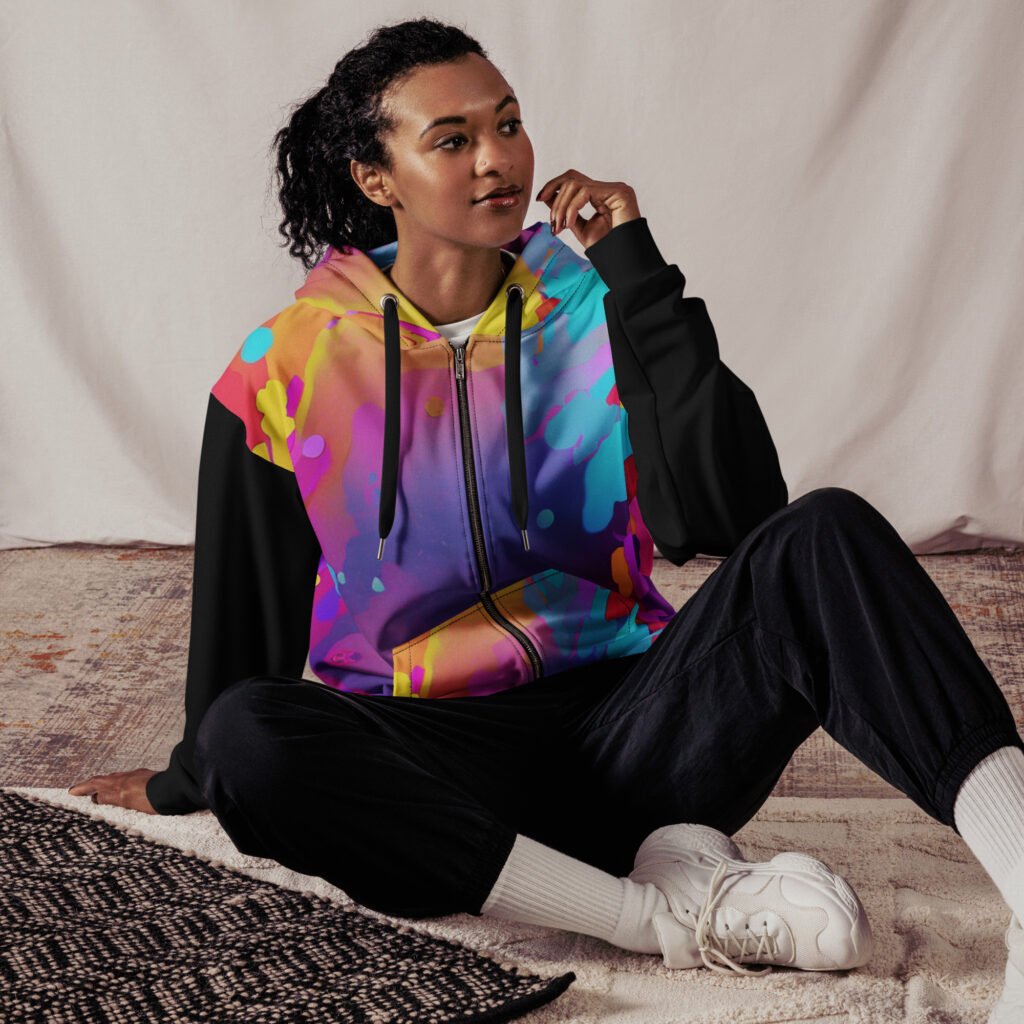 Colourful and black Unisex zip hoodie