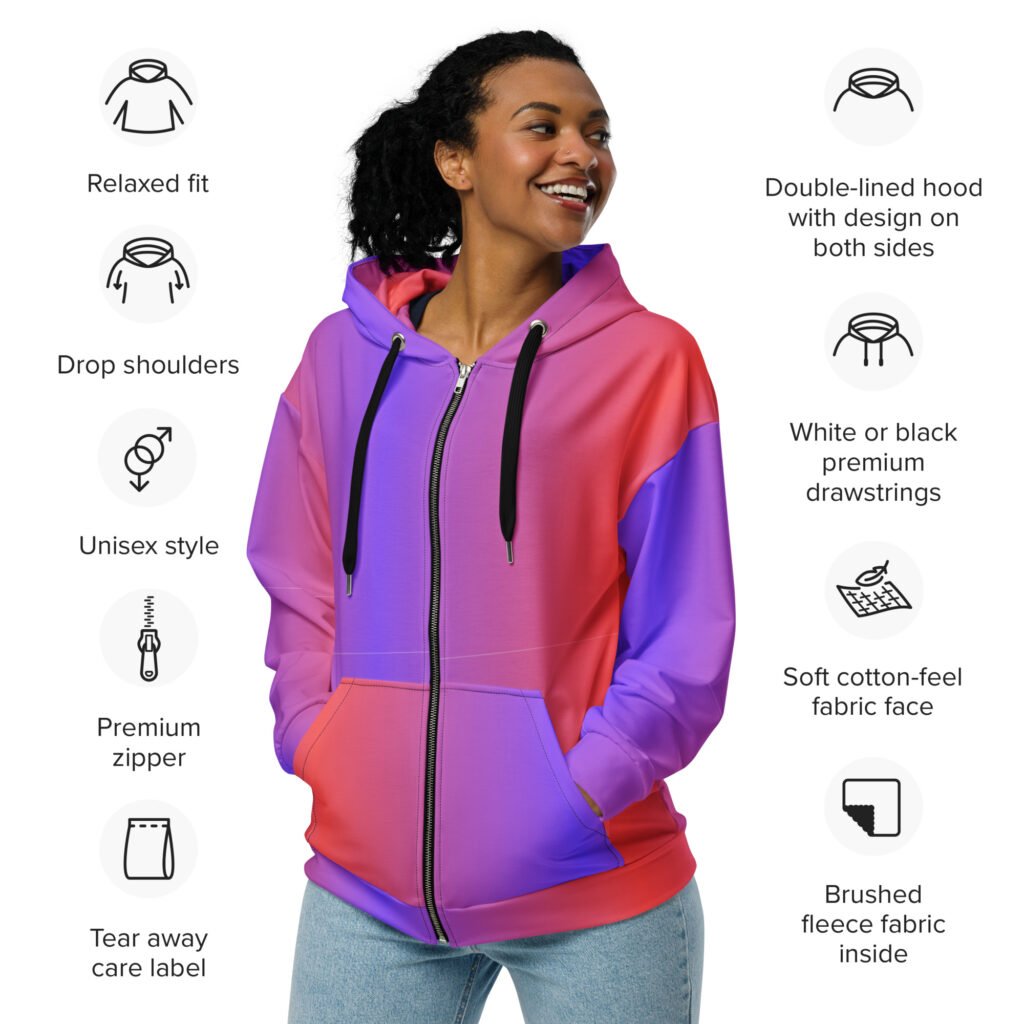 Red gradient to purple Unisex zip hoodie