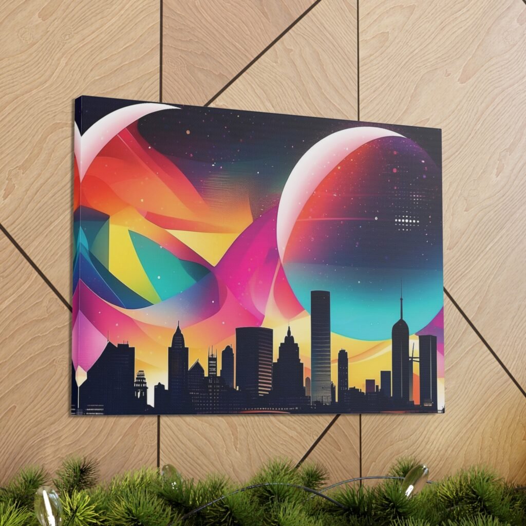 City with a very colourful sky above Canvas Gallery Wraps