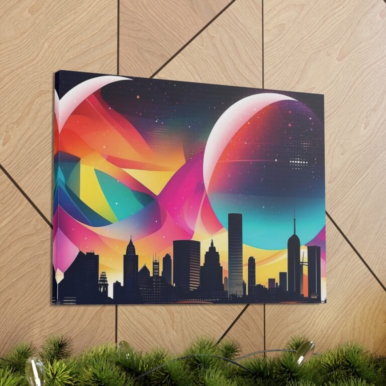 City with a very colourful sky above Canvas Gallery Wraps