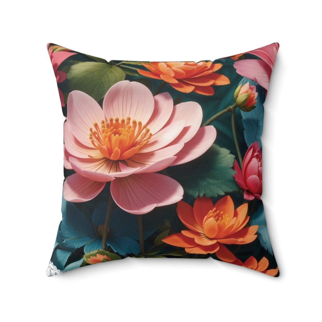 Flowery Spun Polyester Square Pillow