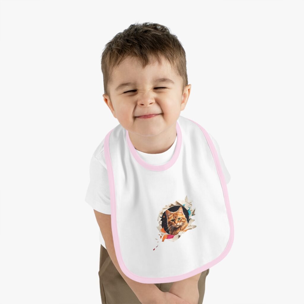 kitten in Baby Contrast Trim Jersey Bib