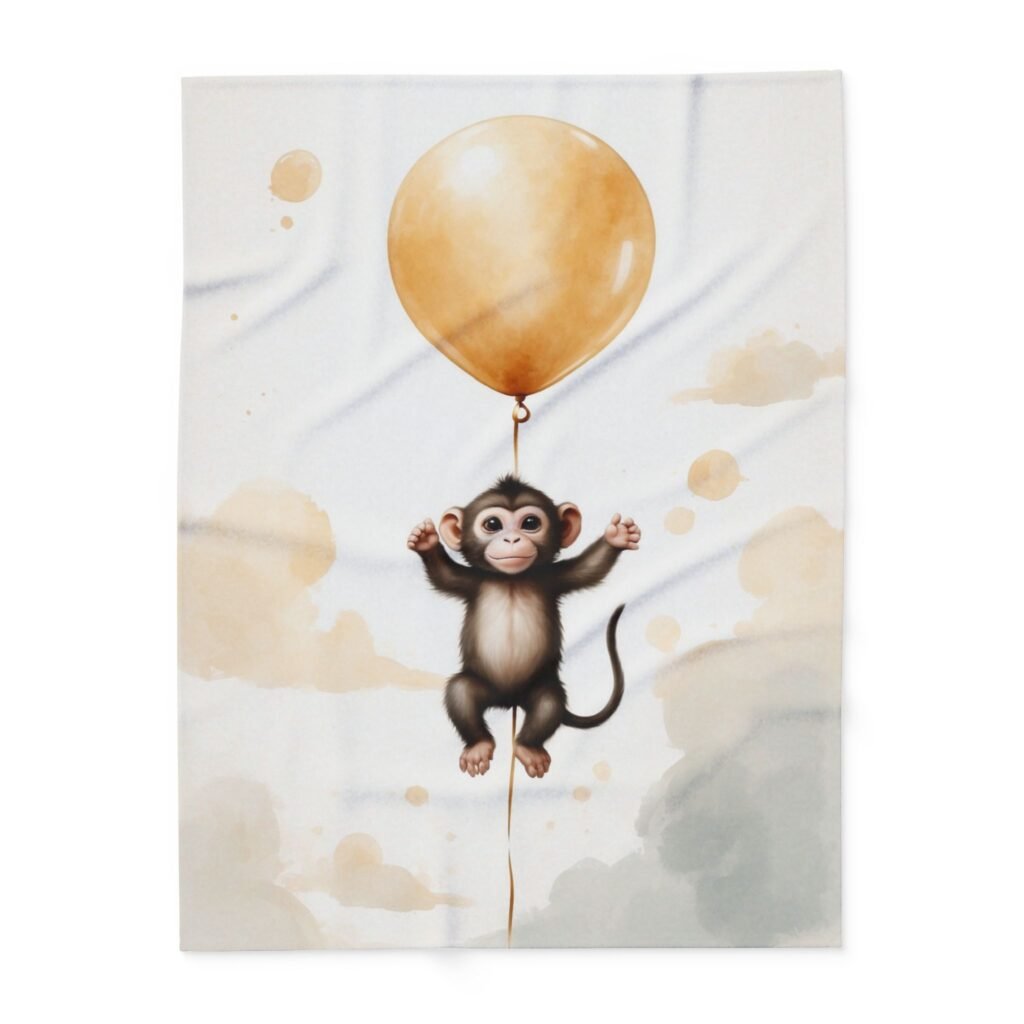 Flying monkey with a balloon Arctic Fleece Blanket